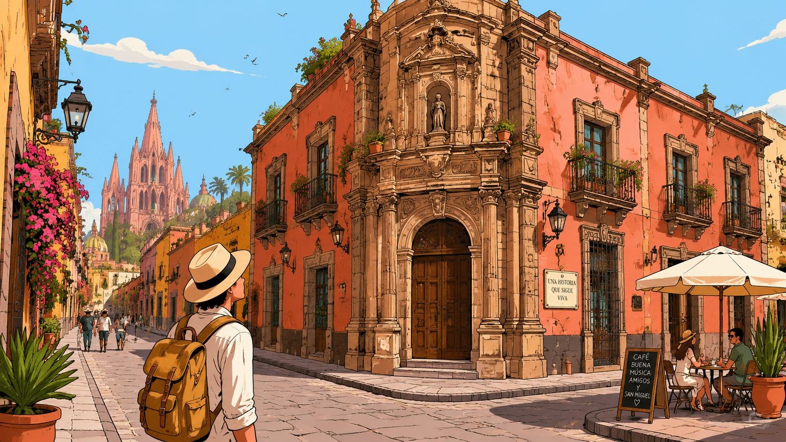 Centro San Miguel Real Estate: 2026 Buyer's Guide - Inside San Miguel A tourist with a backpack explores a scenic street in San Miguel de Allende with historic architecture.