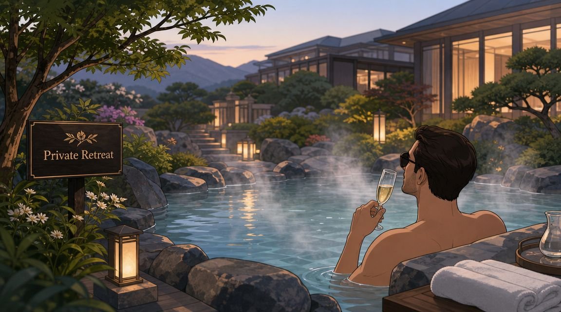San Miguel De Allende Hot Springs: A Lifestyle Guide 2026 - Inside San Miguel A man in sunglasses relaxing with champagne in a hot spring pool at a private luxury retreat.