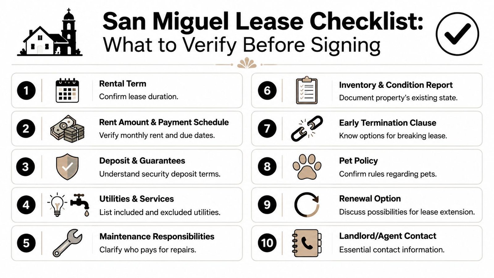 San Miguel De Allende Houses for Rent: Your 2026 Guide - Inside San Miguel A lease checklist for San Miguel de Allende, outlining ten essential steps to verify before signing a rental agreement.